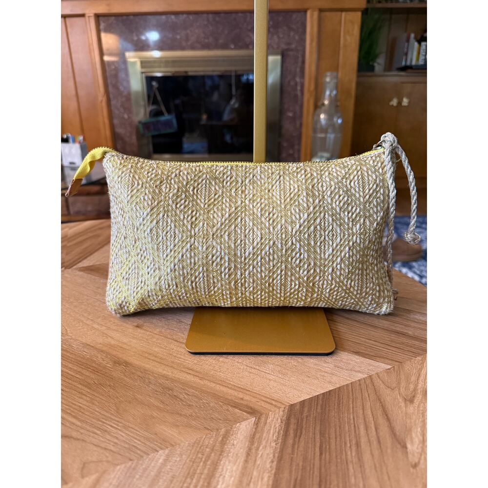 Miss Albright Woven Yellow & Beige Make-Up Case with Fancy Zipper Pull